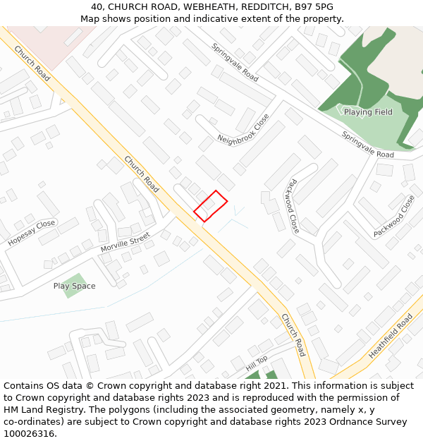 40, CHURCH ROAD, WEBHEATH, REDDITCH, B97 5PG: Location map and indicative extent of plot