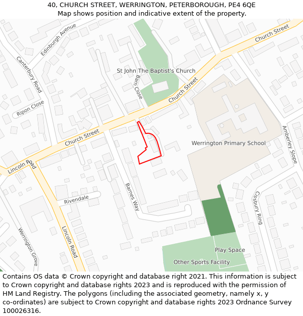 40, CHURCH STREET, WERRINGTON, PETERBOROUGH, PE4 6QE: Location map and indicative extent of plot