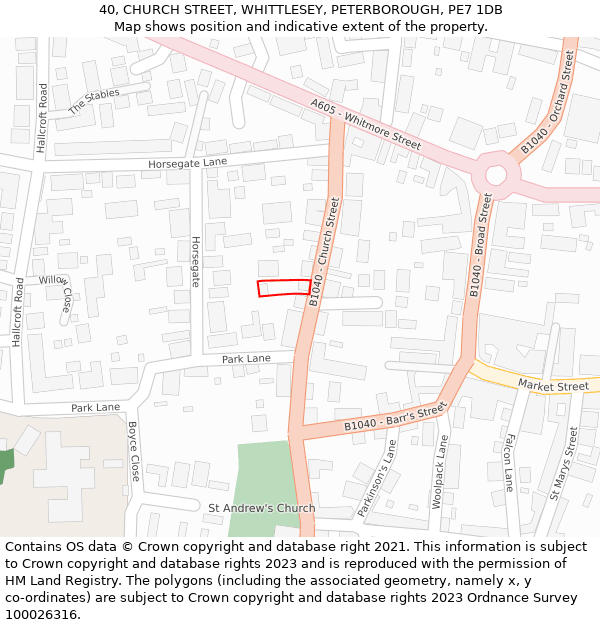 40, CHURCH STREET, WHITTLESEY, PETERBOROUGH, PE7 1DB: Location map and indicative extent of plot