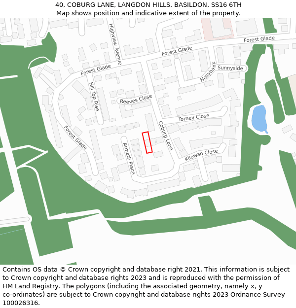 40, COBURG LANE, LANGDON HILLS, BASILDON, SS16 6TH: Location map and indicative extent of plot