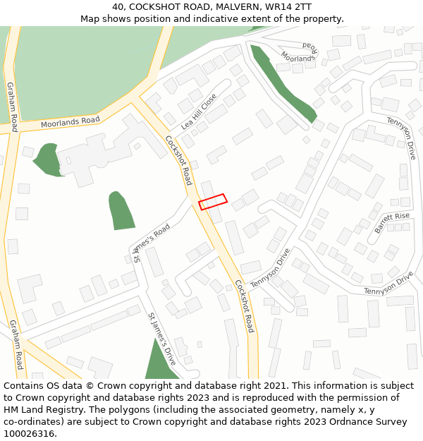 40, COCKSHOT ROAD, MALVERN, WR14 2TT: Location map and indicative extent of plot