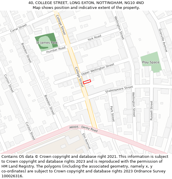 40, COLLEGE STREET, LONG EATON, NOTTINGHAM, NG10 4ND: Location map and indicative extent of plot