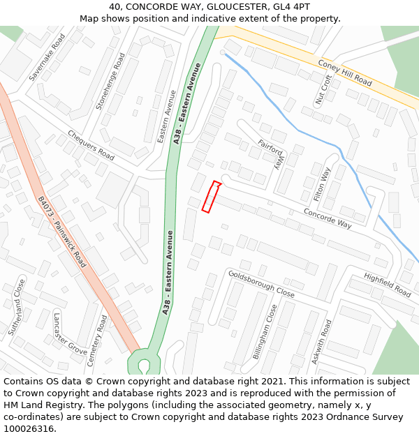 40, CONCORDE WAY, GLOUCESTER, GL4 4PT: Location map and indicative extent of plot