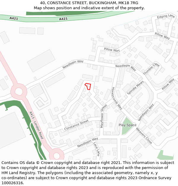 40, CONSTANCE STREET, BUCKINGHAM, MK18 7RG: Location map and indicative extent of plot