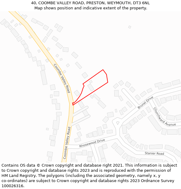 40, COOMBE VALLEY ROAD, PRESTON, WEYMOUTH, DT3 6NL: Location map and indicative extent of plot