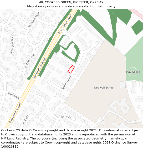 40, COOPERS GREEN, BICESTER, OX26 4XJ: Location map and indicative extent of plot