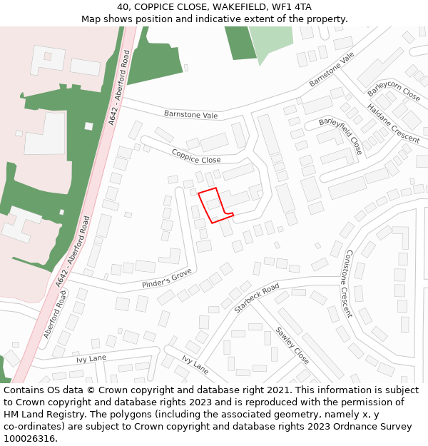 40, COPPICE CLOSE, WAKEFIELD, WF1 4TA: Location map and indicative extent of plot