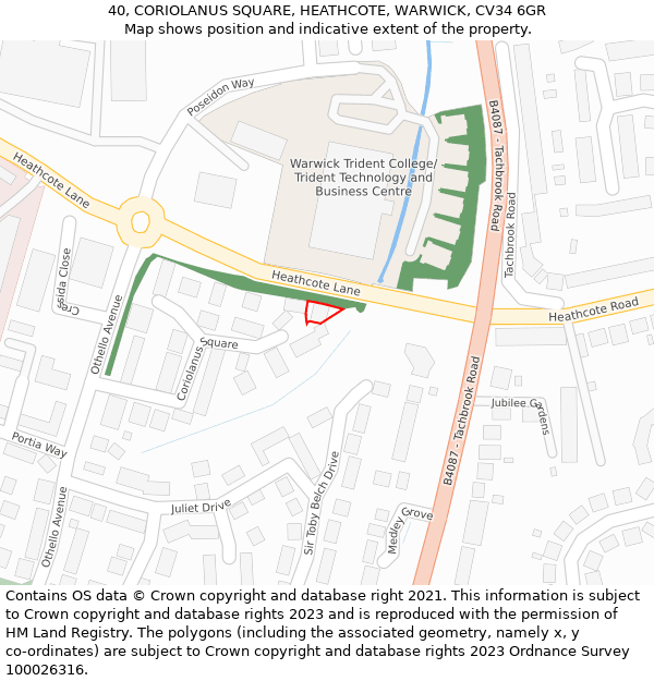 40, CORIOLANUS SQUARE, HEATHCOTE, WARWICK, CV34 6GR: Location map and indicative extent of plot