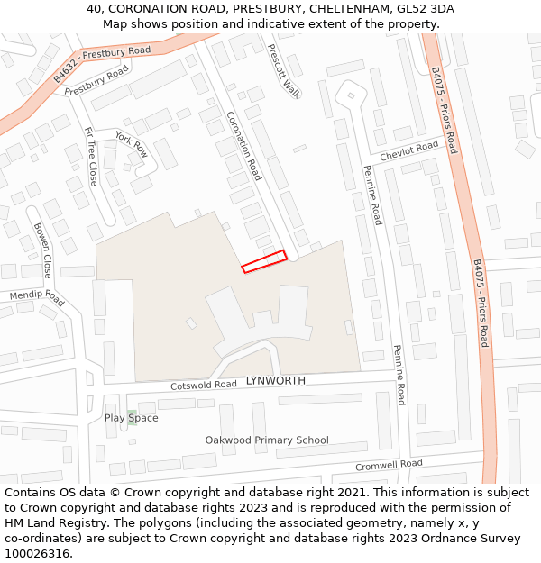 40, CORONATION ROAD, PRESTBURY, CHELTENHAM, GL52 3DA: Location map and indicative extent of plot