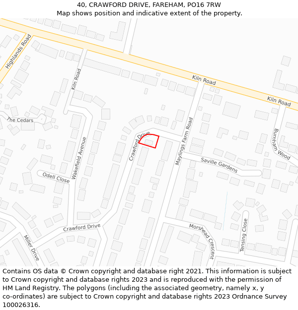 40, CRAWFORD DRIVE, FAREHAM, PO16 7RW: Location map and indicative extent of plot