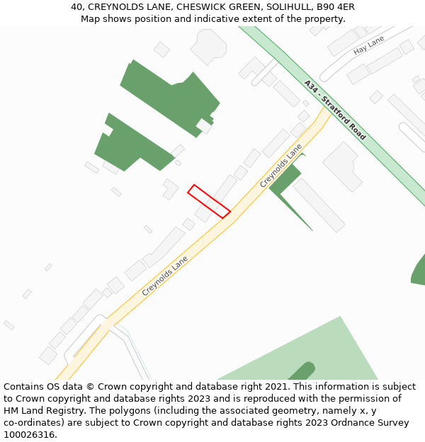 40, CREYNOLDS LANE, CHESWICK GREEN, SOLIHULL, B90 4ER: Location map and indicative extent of plot