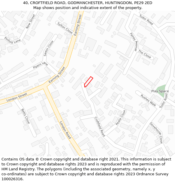40, CROFTFIELD ROAD, GODMANCHESTER, HUNTINGDON, PE29 2ED: Location map and indicative extent of plot