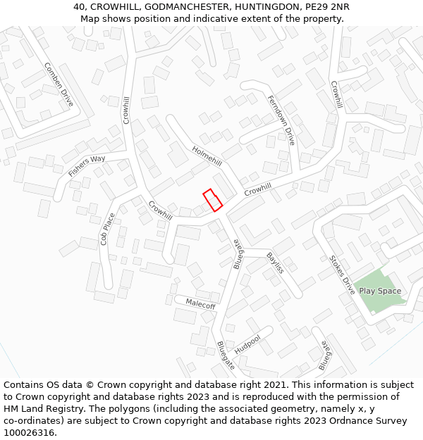 40, CROWHILL, GODMANCHESTER, HUNTINGDON, PE29 2NR: Location map and indicative extent of plot