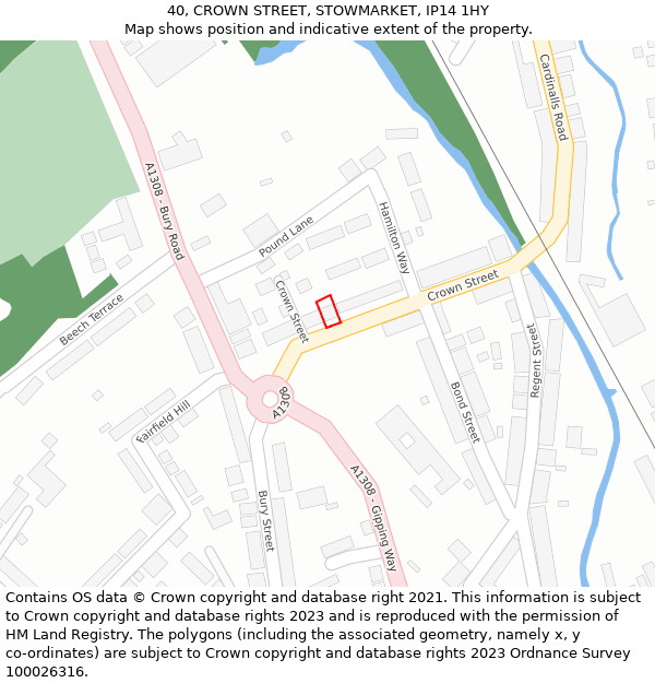 40, CROWN STREET, STOWMARKET, IP14 1HY: Location map and indicative extent of plot