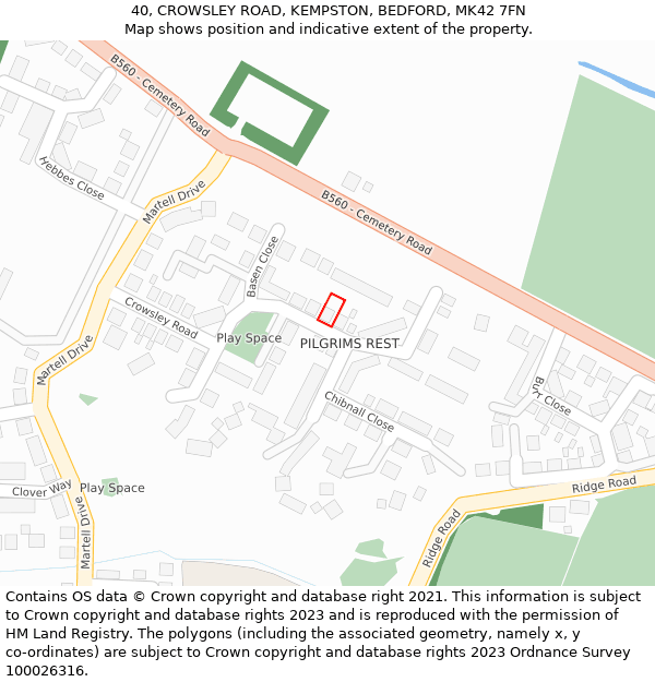 40, CROWSLEY ROAD, KEMPSTON, BEDFORD, MK42 7FN: Location map and indicative extent of plot