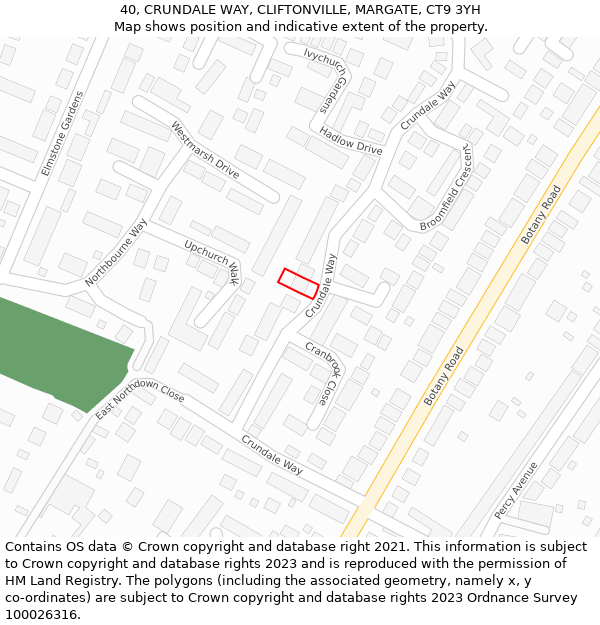 40, CRUNDALE WAY, CLIFTONVILLE, MARGATE, CT9 3YH: Location map and indicative extent of plot