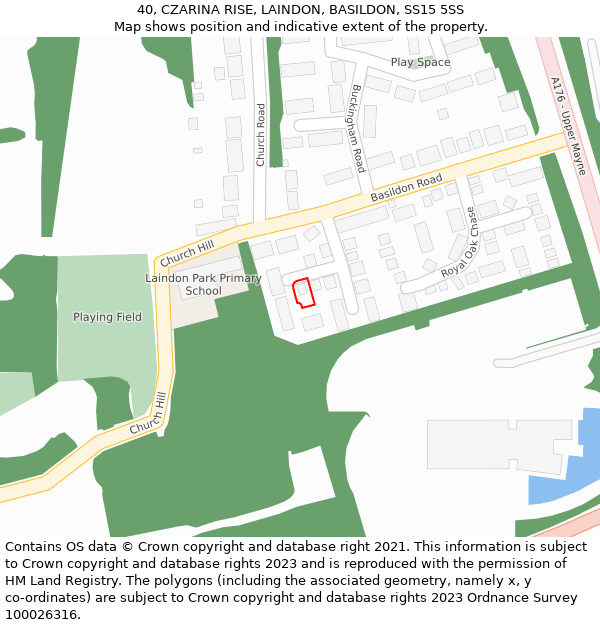 40, CZARINA RISE, LAINDON, BASILDON, SS15 5SS: Location map and indicative extent of plot