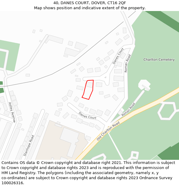 40, DANES COURT, DOVER, CT16 2QF: Location map and indicative extent of plot