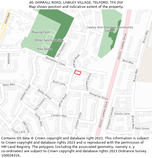 40, DARRALL ROAD, LAWLEY VILLAGE, TELFORD, TF4 2GF: Location map and indicative extent of plot