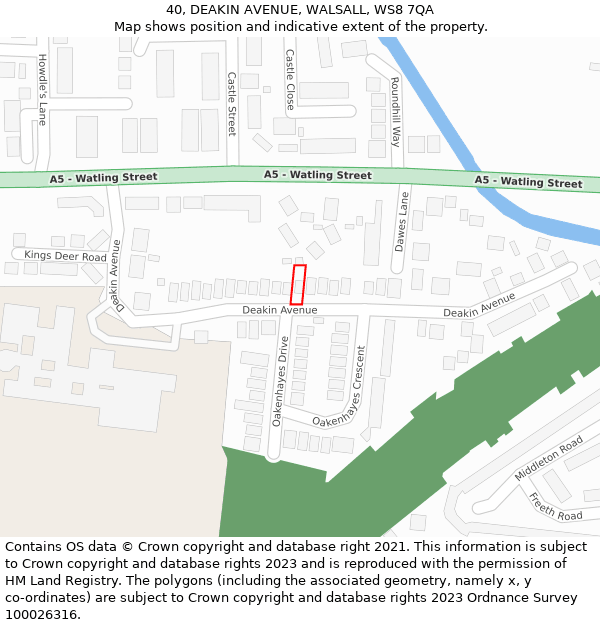 40, DEAKIN AVENUE, WALSALL, WS8 7QA: Location map and indicative extent of plot