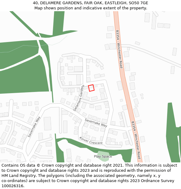40, DELAMERE GARDENS, FAIR OAK, EASTLEIGH, SO50 7GE: Location map and indicative extent of plot