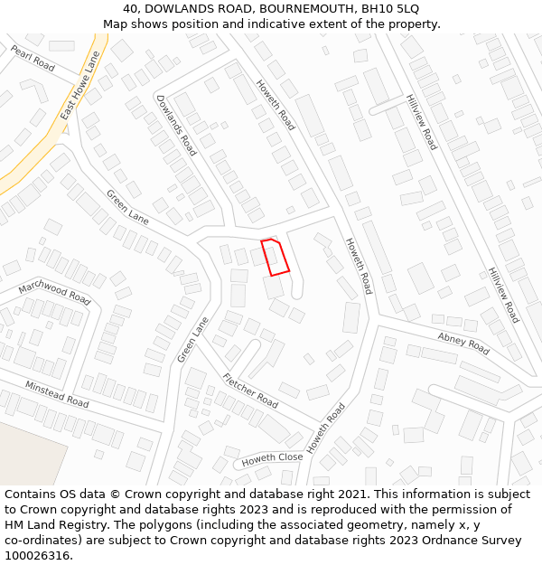 40, DOWLANDS ROAD, BOURNEMOUTH, BH10 5LQ: Location map and indicative extent of plot
