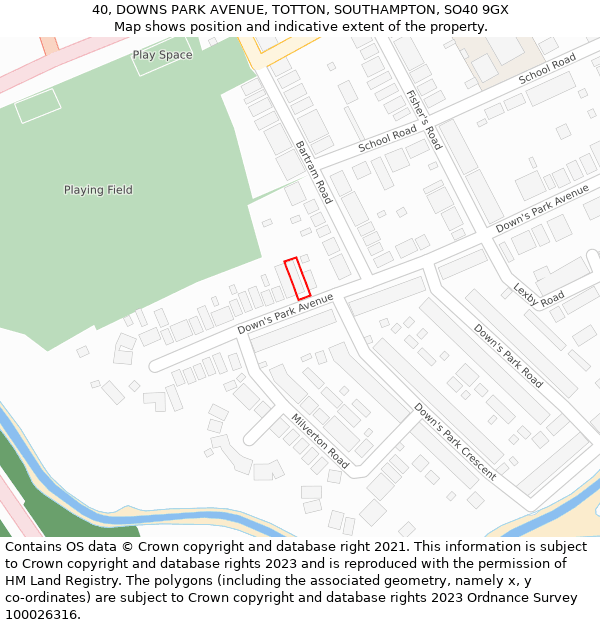 40, DOWNS PARK AVENUE, TOTTON, SOUTHAMPTON, SO40 9GX: Location map and indicative extent of plot