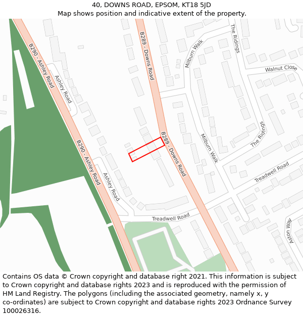 40, DOWNS ROAD, EPSOM, KT18 5JD: Location map and indicative extent of plot