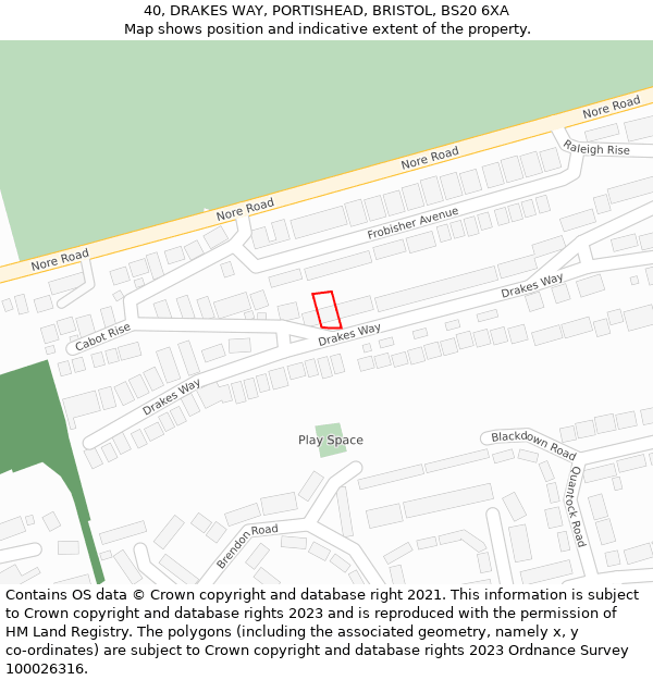 40, DRAKES WAY, PORTISHEAD, BRISTOL, BS20 6XA: Location map and indicative extent of plot