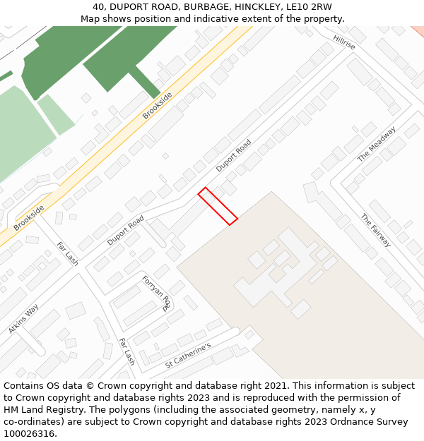 40, DUPORT ROAD, BURBAGE, HINCKLEY, LE10 2RW: Location map and indicative extent of plot