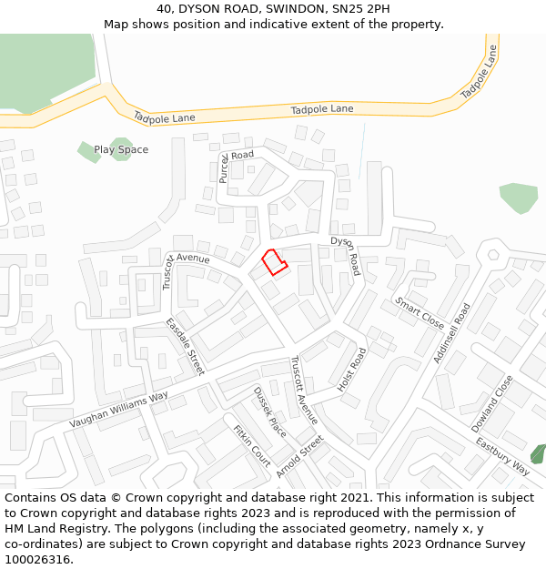 40, DYSON ROAD, SWINDON, SN25 2PH: Location map and indicative extent of plot