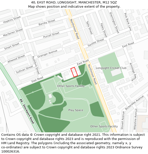 40, EAST ROAD, LONGSIGHT, MANCHESTER, M12 5QZ: Location map and indicative extent of plot