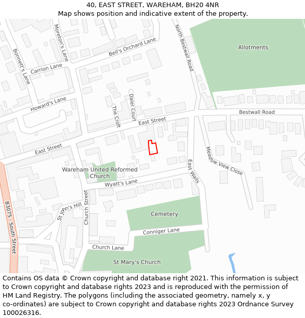 40, EAST STREET, WAREHAM, BH20 4NR: Location map and indicative extent of plot