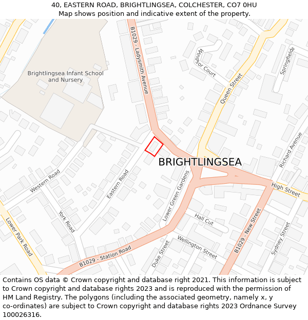 40, EASTERN ROAD, BRIGHTLINGSEA, COLCHESTER, CO7 0HU: Location map and indicative extent of plot