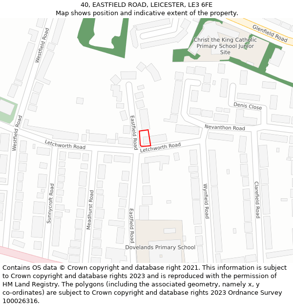 40, EASTFIELD ROAD, LEICESTER, LE3 6FE: Location map and indicative extent of plot