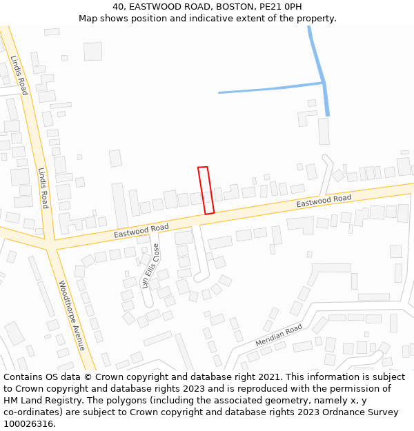 40, EASTWOOD ROAD, BOSTON, PE21 0PH: Location map and indicative extent of plot