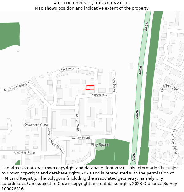 40, ELDER AVENUE, RUGBY, CV21 1TE: Location map and indicative extent of plot