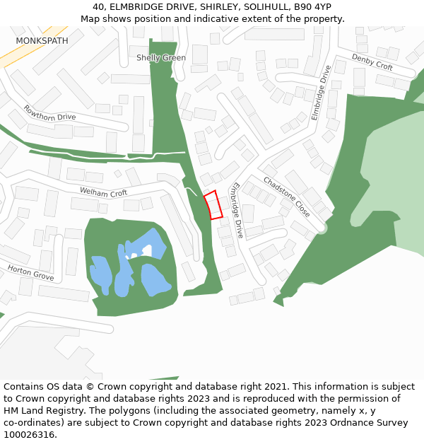 40, ELMBRIDGE DRIVE, SHIRLEY, SOLIHULL, B90 4YP: Location map and indicative extent of plot