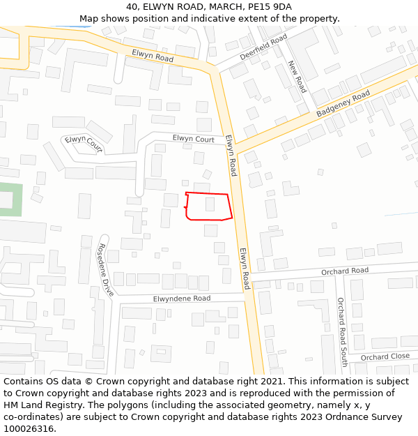 40, ELWYN ROAD, MARCH, PE15 9DA: Location map and indicative extent of plot