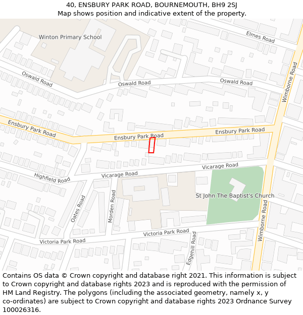 40, ENSBURY PARK ROAD, BOURNEMOUTH, BH9 2SJ: Location map and indicative extent of plot