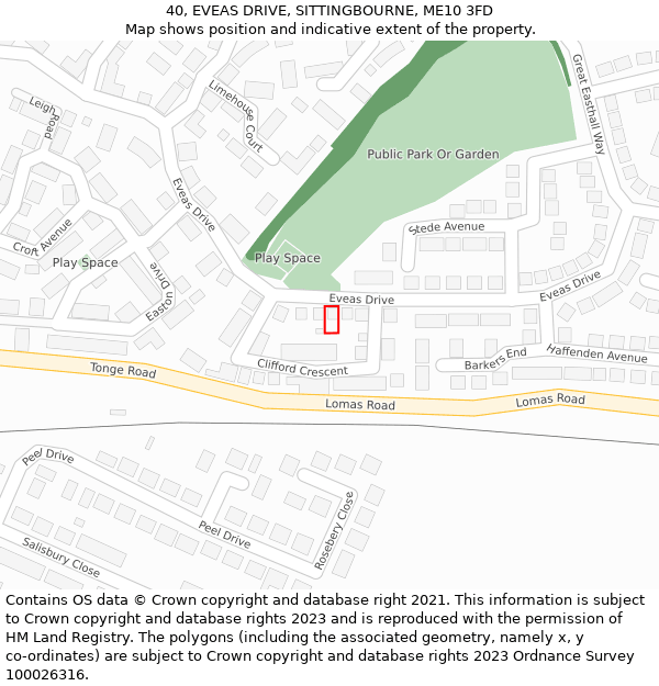 40, EVEAS DRIVE, SITTINGBOURNE, ME10 3FD: Location map and indicative extent of plot