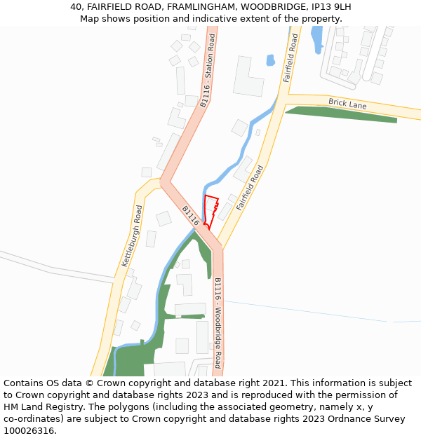40, FAIRFIELD ROAD, FRAMLINGHAM, WOODBRIDGE, IP13 9LH: Location map and indicative extent of plot
