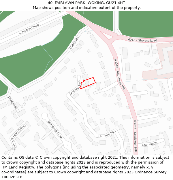 40, FAIRLAWN PARK, WOKING, GU21 4HT: Location map and indicative extent of plot