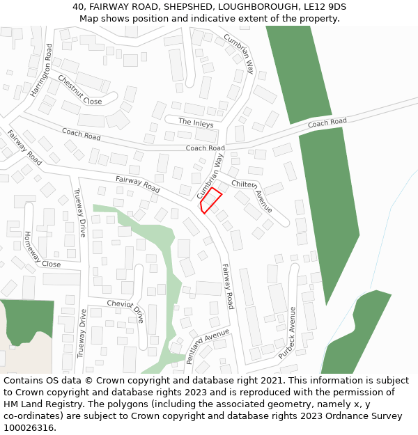 40, FAIRWAY ROAD, SHEPSHED, LOUGHBOROUGH, LE12 9DS: Location map and indicative extent of plot