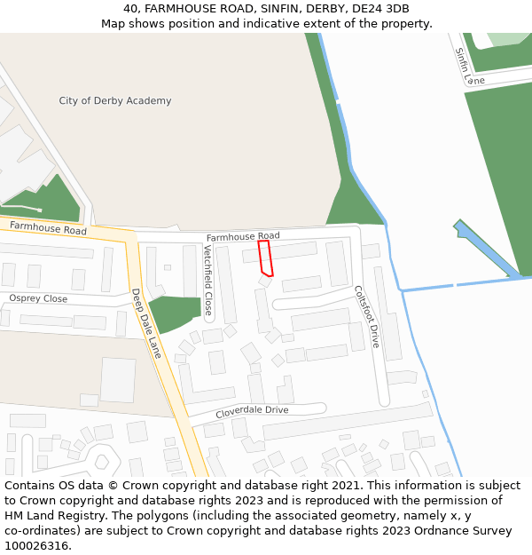 40, FARMHOUSE ROAD, SINFIN, DERBY, DE24 3DB: Location map and indicative extent of plot