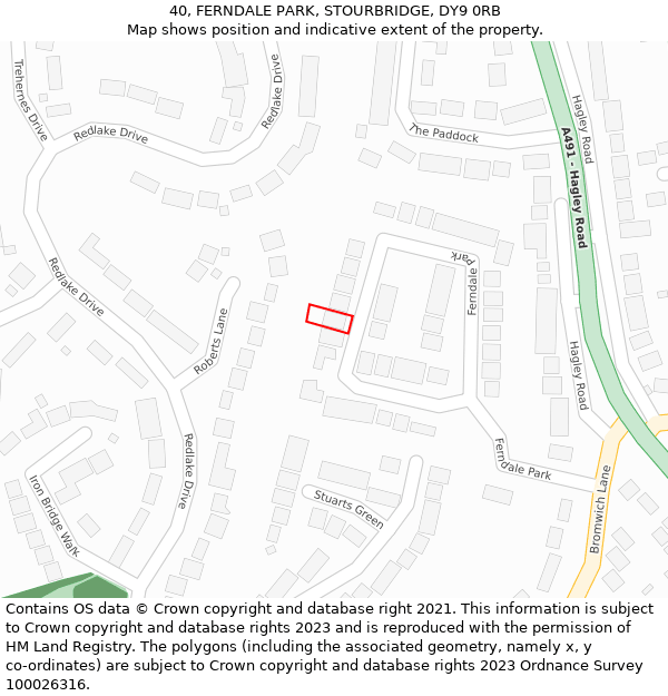 40, FERNDALE PARK, STOURBRIDGE, DY9 0RB: Location map and indicative extent of plot