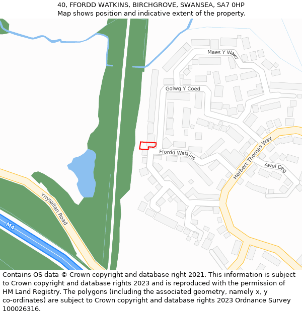 40, FFORDD WATKINS, BIRCHGROVE, SWANSEA, SA7 0HP: Location map and indicative extent of plot