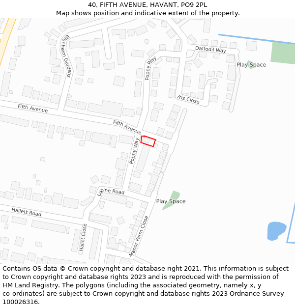40, FIFTH AVENUE, HAVANT, PO9 2PL: Location map and indicative extent of plot