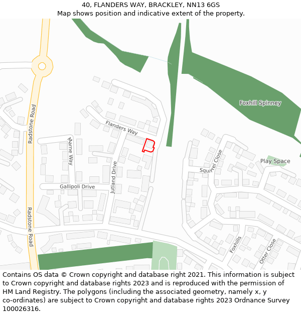 40, FLANDERS WAY, BRACKLEY, NN13 6GS: Location map and indicative extent of plot