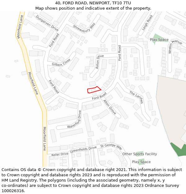 40, FORD ROAD, NEWPORT, TF10 7TU: Location map and indicative extent of plot